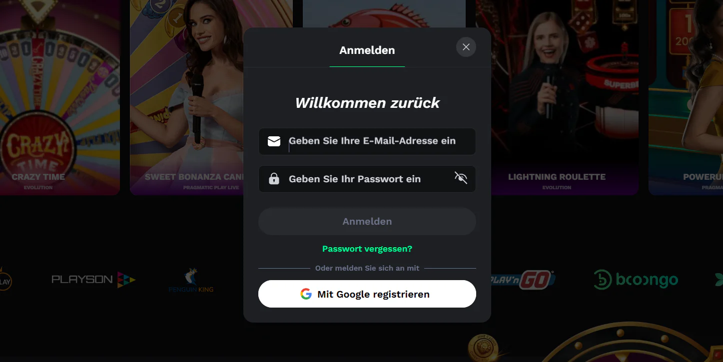 BetOnRed Casino Login mit E-Mail, Passwort und Google-Anmeldung